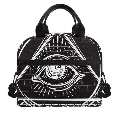 Black And White Eye of Providence Print Insulated Lunch Bag