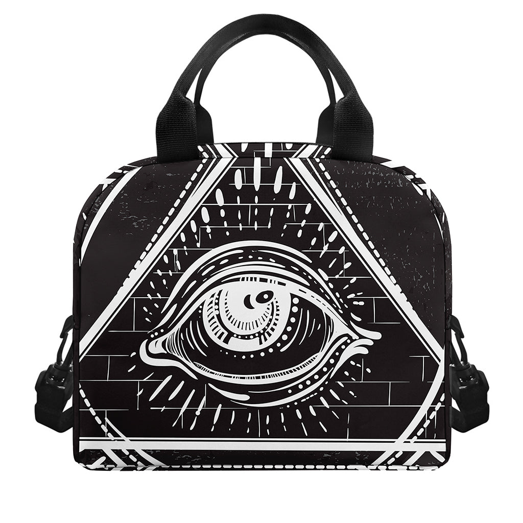 Black And White Eye of Providence Print Insulated Lunch Bag
