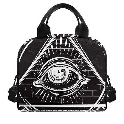 Black And White Eye of Providence Print Insulated Lunch Bag