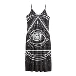 Black And White Eye of Providence Print Jersey Midi Cami Dress