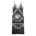 Black And White Eye of Providence Print Jersey Midi Cami Dress