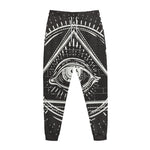 Black And White Eye of Providence Print Jogger Pants