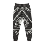 Black And White Eye of Providence Print Jogger Pants