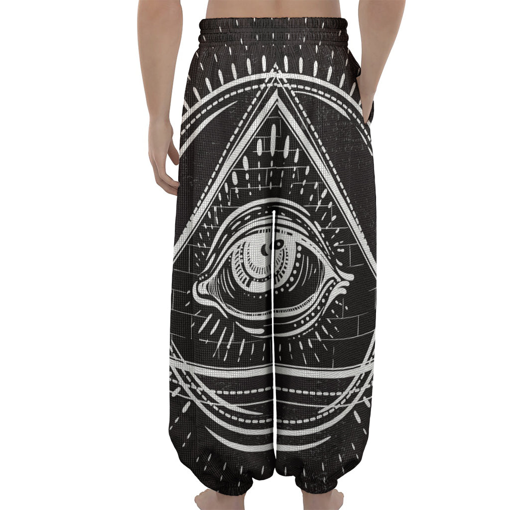 Black And White Eye of Providence Print Lantern Pants