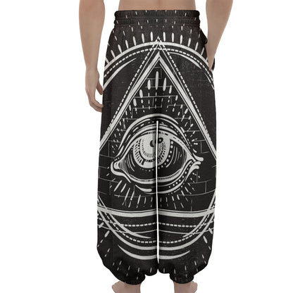 Black And White Eye of Providence Print Lantern Pants