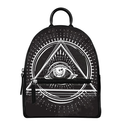 Black And White Eye of Providence Print Leather Backpack