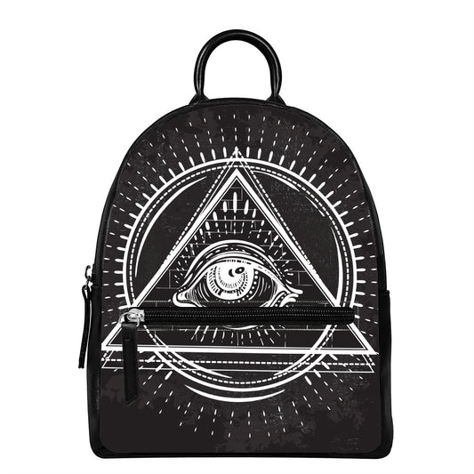 Black And White Eye of Providence Print Leather Backpack