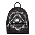 Black And White Eye of Providence Print Leather Backpack
