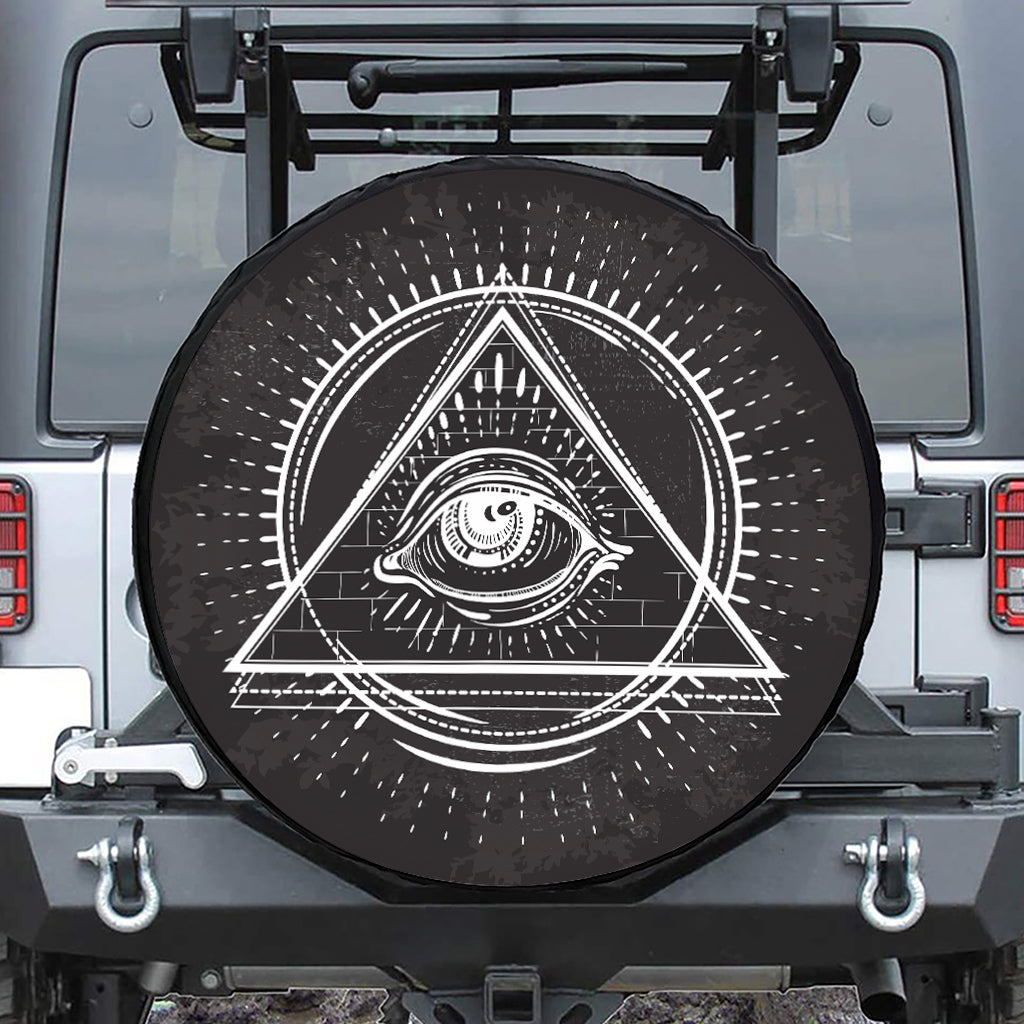 Black And White Eye of Providence Print Leather Spare Tire Cover