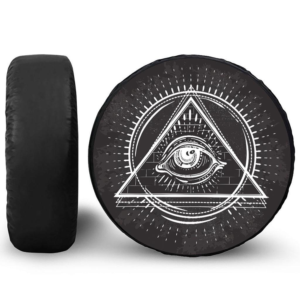 Black And White Eye of Providence Print Leather Spare Tire Cover