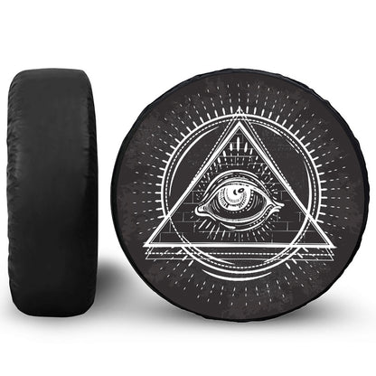 Black And White Eye of Providence Print Leather Spare Tire Cover