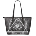 Black And White Eye of Providence Print Leather Tote Bag With Zipper