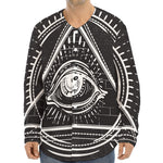 Black And White Eye of Providence Print Long Sleeve Baseball Jersey