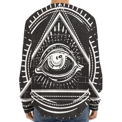 Black And White Eye of Providence Print Long Sleeve Baseball Jersey