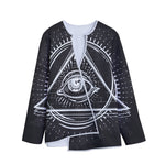 Black And White Eye of Providence Print Long Sleeve Short Coat