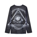 Black And White Eye of Providence Print Long Sleeve Short Coat