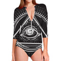 Black And White Eye of Providence Print Long Sleeve Swimsuit