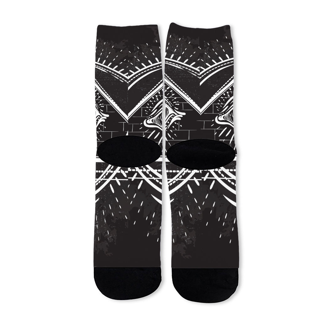 Black And White Eye of Providence Print Long Socks