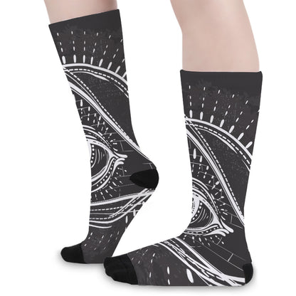 Black And White Eye of Providence Print Long Socks