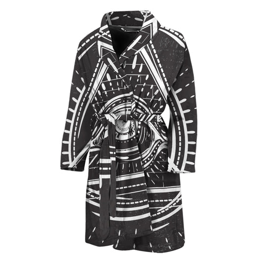 Black And White Eye of Providence Print Men's Bathrobe