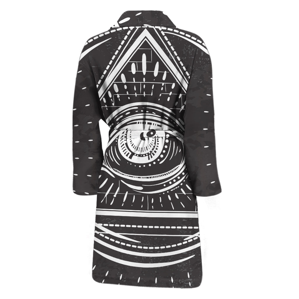 Black And White Eye of Providence Print Men's Bathrobe