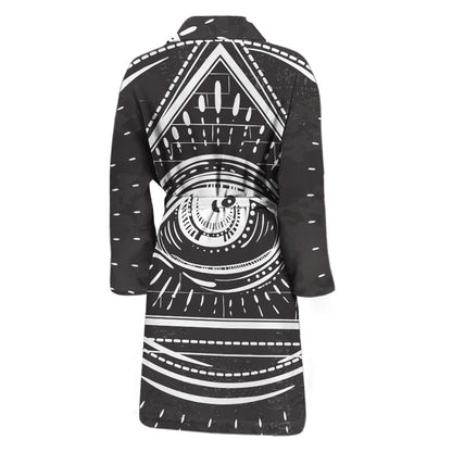 Black And White Eye of Providence Print Men's Bathrobe
