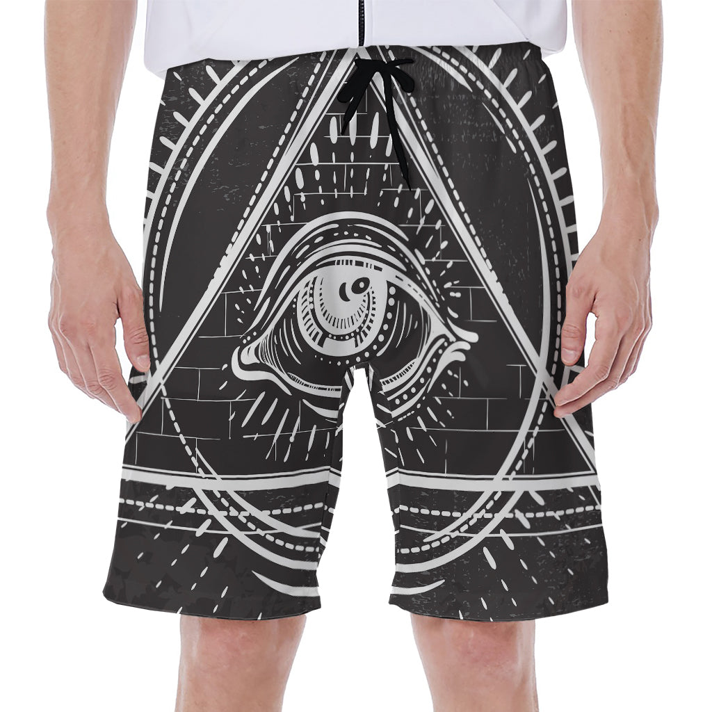 Black And White Eye of Providence Print Men's Beach Shorts