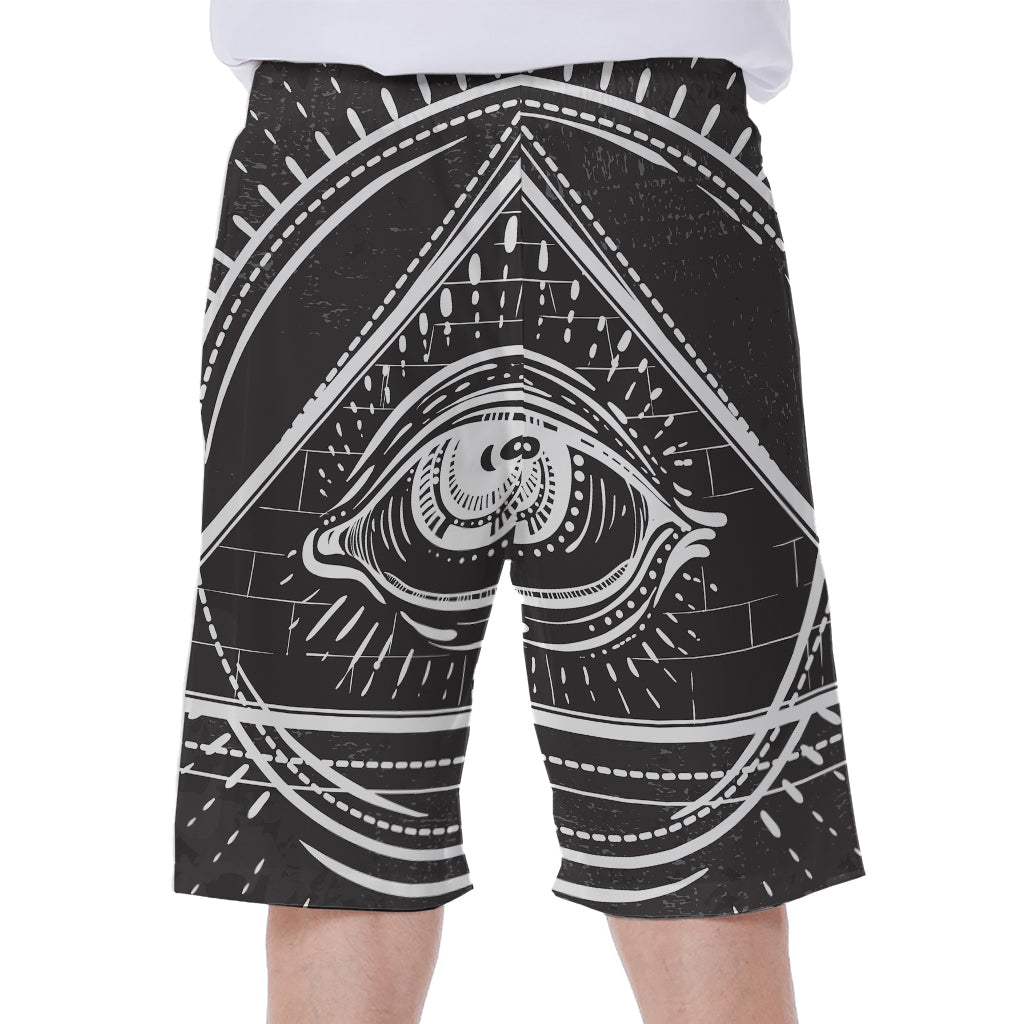 Black And White Eye of Providence Print Men's Beach Shorts