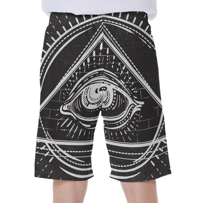Black And White Eye of Providence Print Men's Beach Shorts