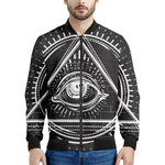 Black And White Eye of Providence Print Men's Bomber Jacket