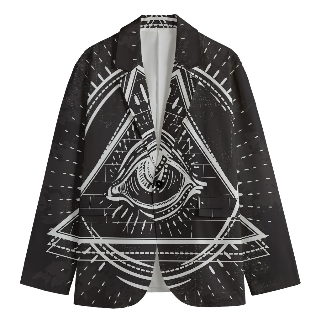 Black And White Eye of Providence Print Men's Cotton Blazer