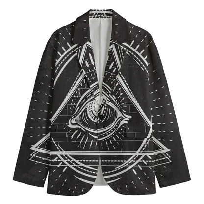 Black And White Eye of Providence Print Men's Cotton Blazer