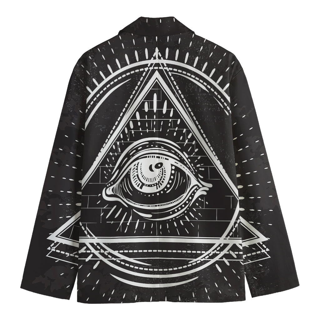 Black And White Eye of Providence Print Men's Cotton Blazer