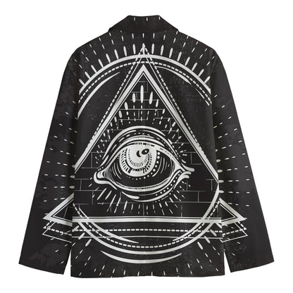 Black And White Eye of Providence Print Men's Cotton Blazer