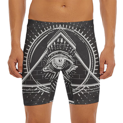 Black And White Eye of Providence Print Men's Long Boxer Briefs