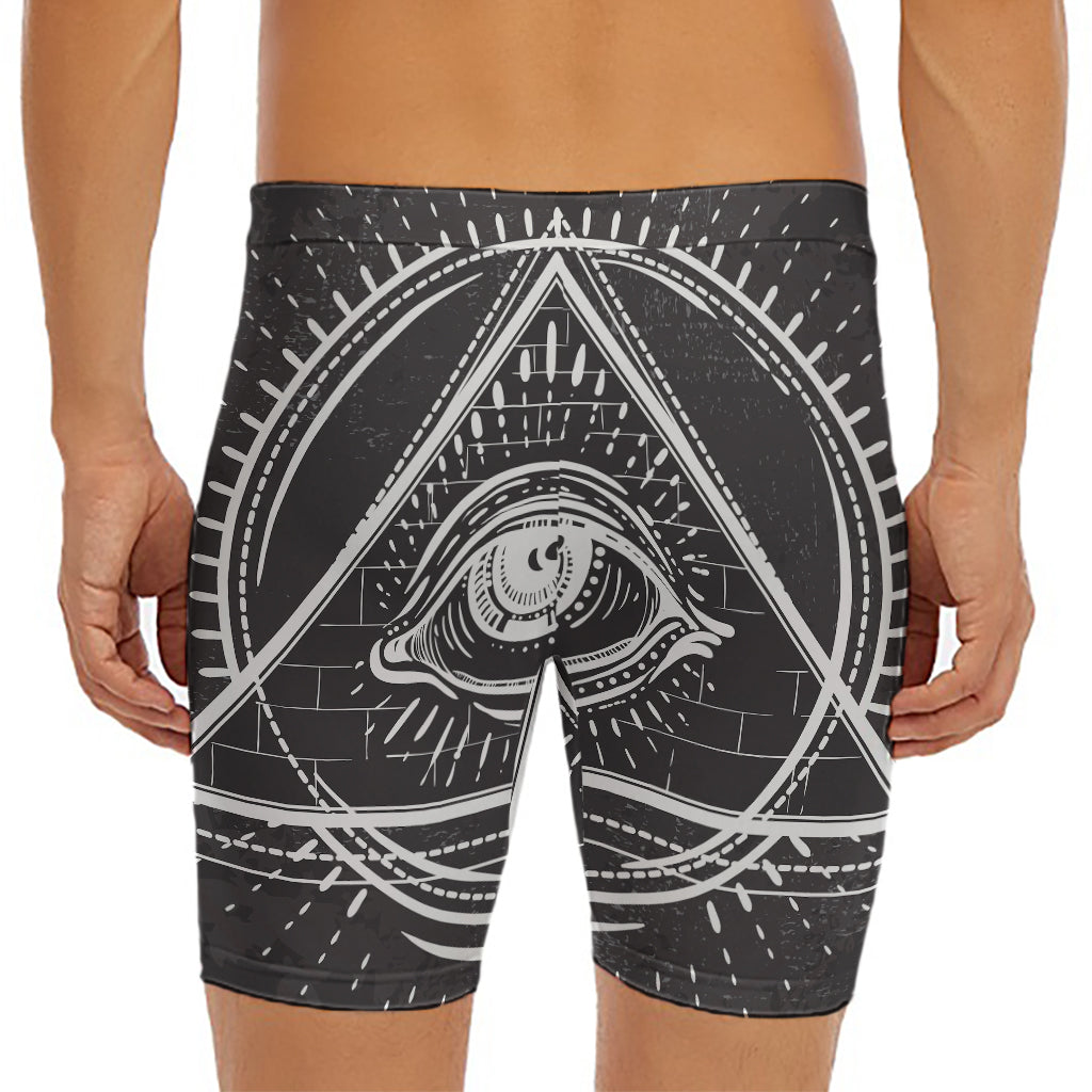 Black And White Eye of Providence Print Men's Long Boxer Briefs