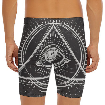 Black And White Eye of Providence Print Men's Long Boxer Briefs