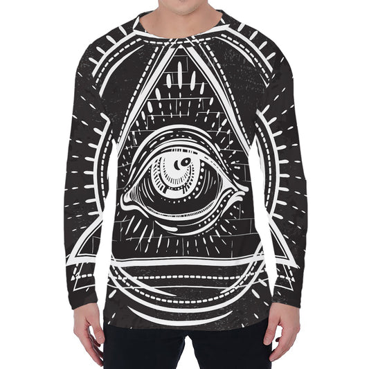 Black And White Eye of Providence Print Men's Long Sleeve T-Shirt