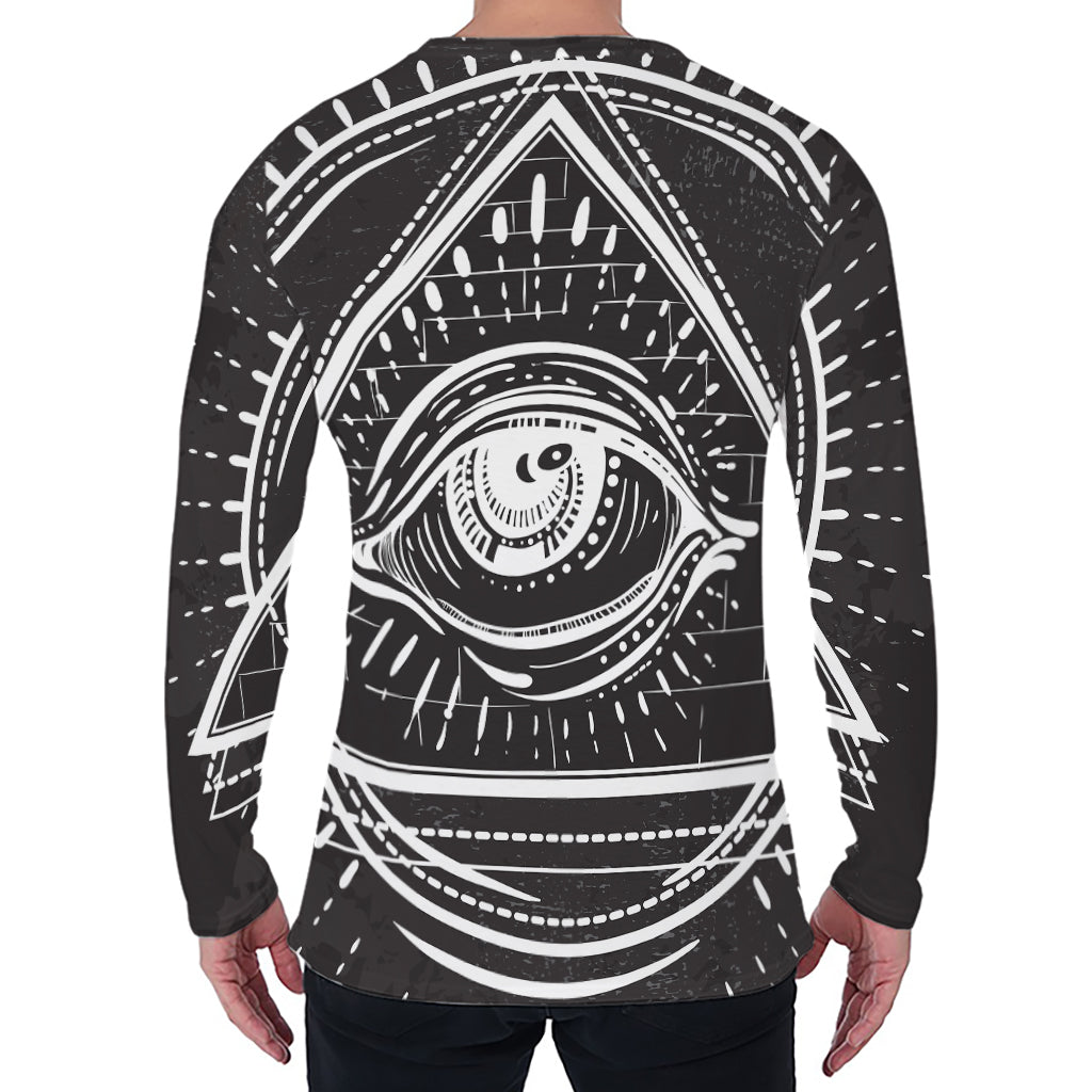 Black And White Eye of Providence Print Men's Long Sleeve T-Shirt