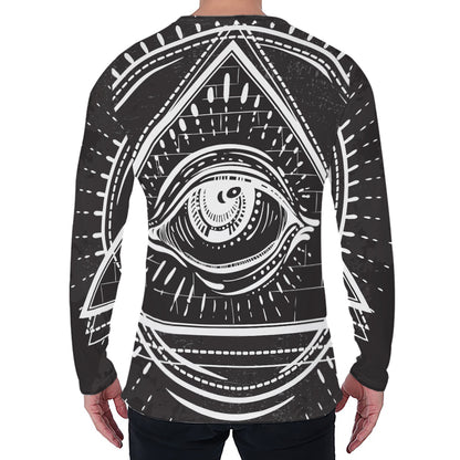 Black And White Eye of Providence Print Men's Long Sleeve T-Shirt
