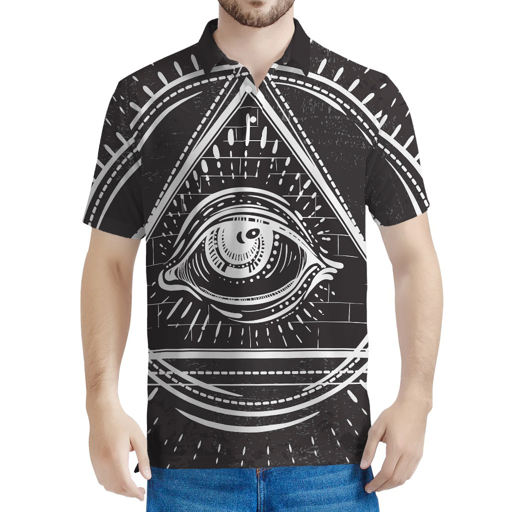 Black And White Eye of Providence Print Men's Polo Shirt