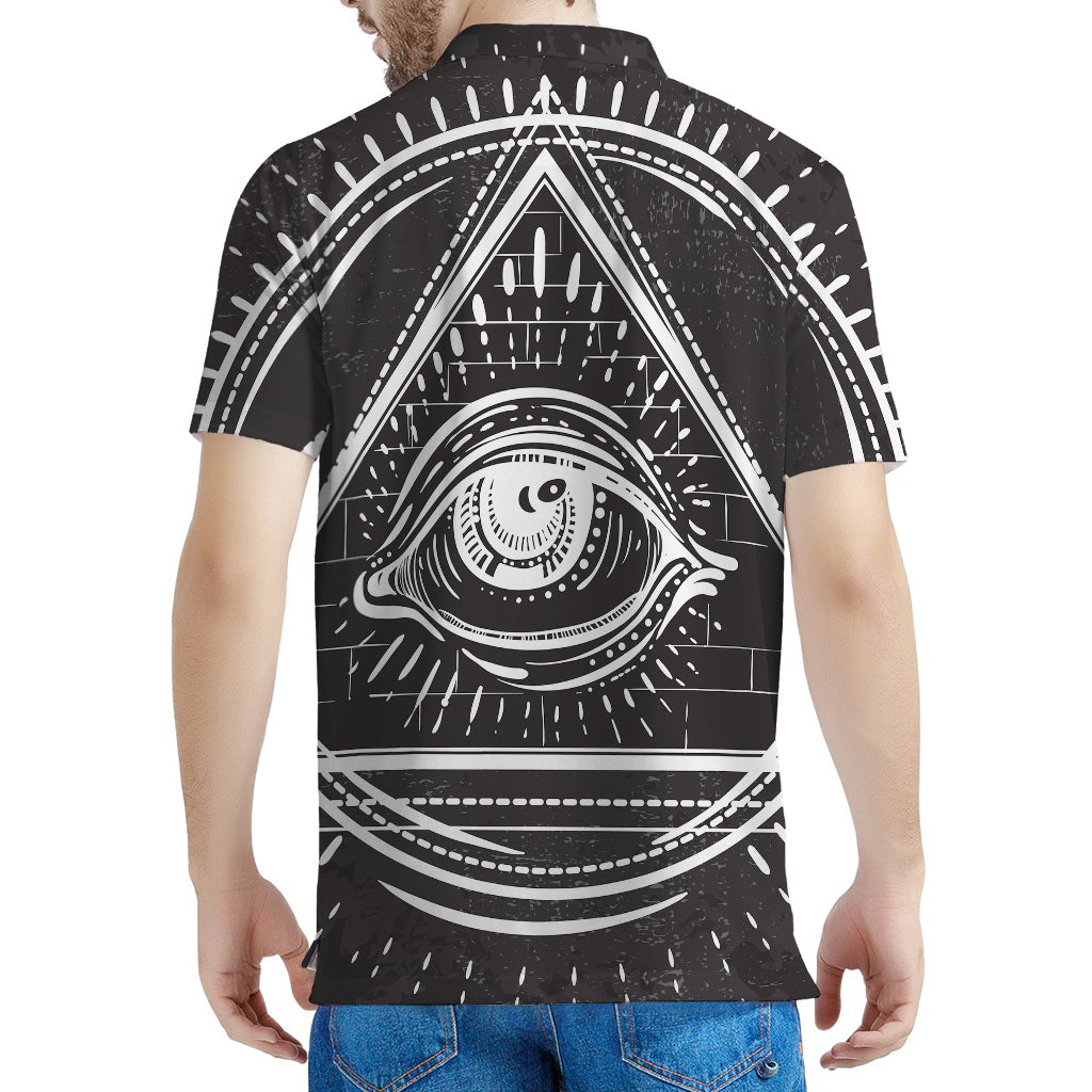 Black And White Eye of Providence Print Men's Polo Shirt