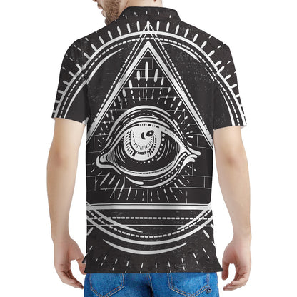 Black And White Eye of Providence Print Men's Polo Shirt