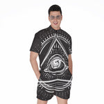 Black And White Eye of Providence Print Men's Rompers