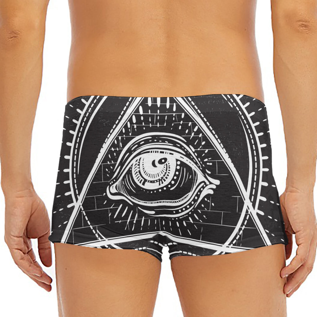 Black And White Eye of Providence Print Men's Short Boxer Briefs