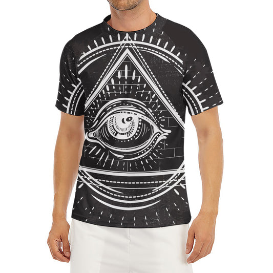 Black And White Eye of Providence Print Men's Short Sleeve Rash Guard