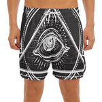 Black And White Eye of Providence Print Men's Split Running Shorts