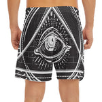 Black And White Eye of Providence Print Men's Split Running Shorts
