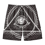 Black And White Eye of Providence Print Men's Swim Trunks