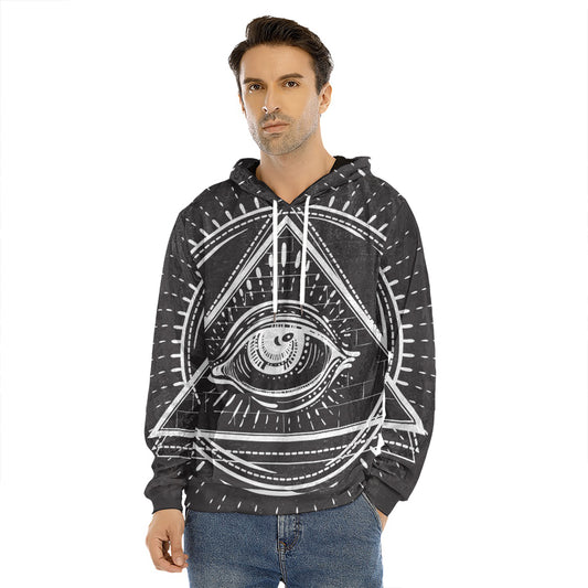 Black And White Eye of Providence Print Men's Velvet Pullover Hoodie